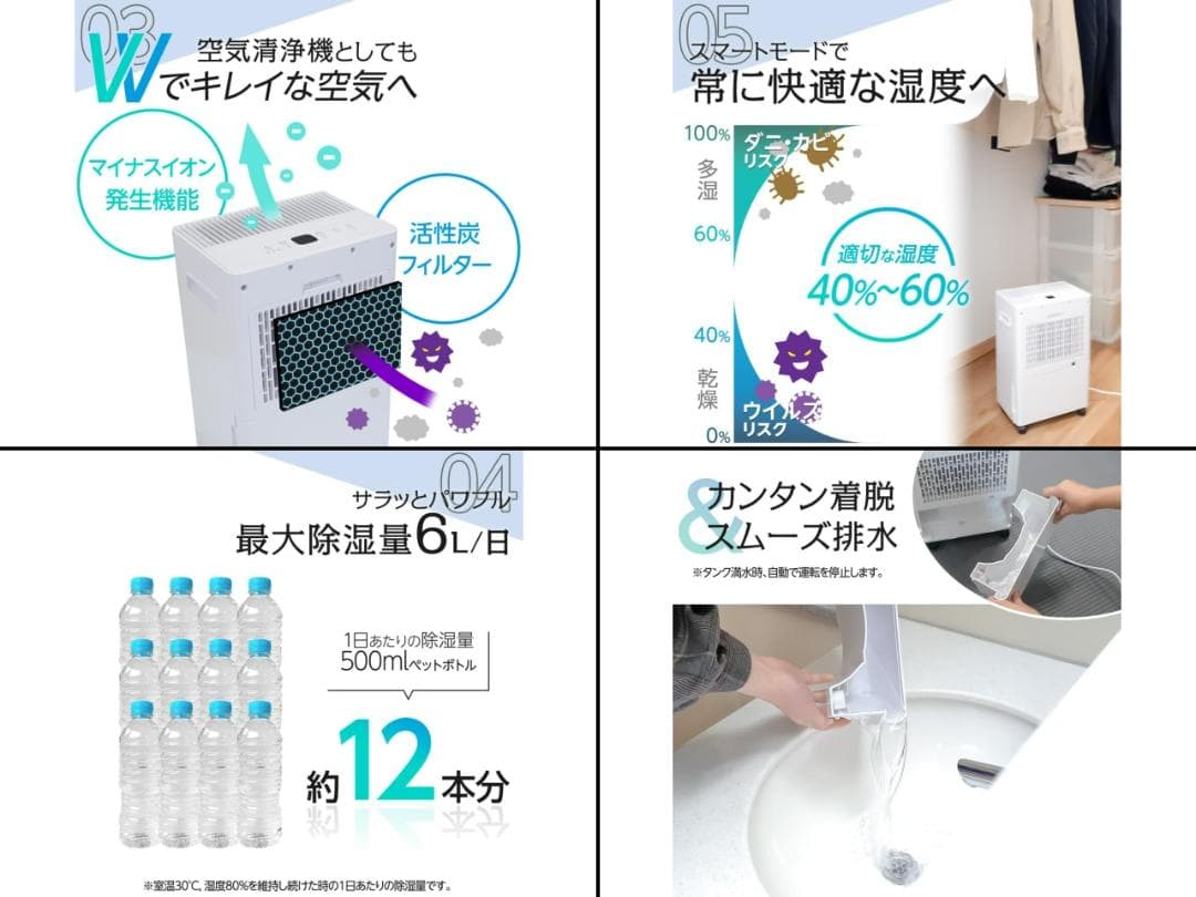 除湿機 衣類乾燥 小型 家庭用 コンプレッサー式 パワフル除湿 自動停止