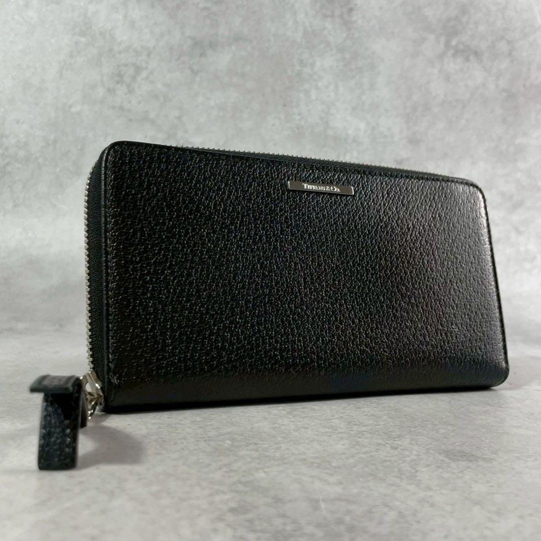 【美品】ティファニー 長財布 ロゴ 金具 オールレザー ティファニーブルー