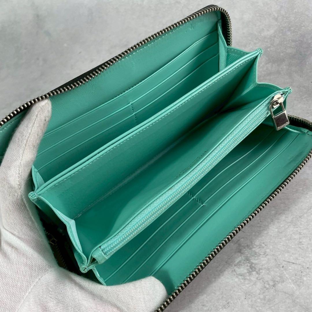 【美品】ティファニー 長財布 ロゴ 金具 オールレザー ティファニーブルー