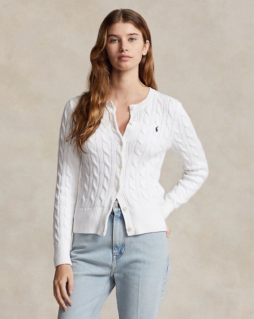 【美品】 ポロラルフローレン コットン ケーブルニット カーディガン