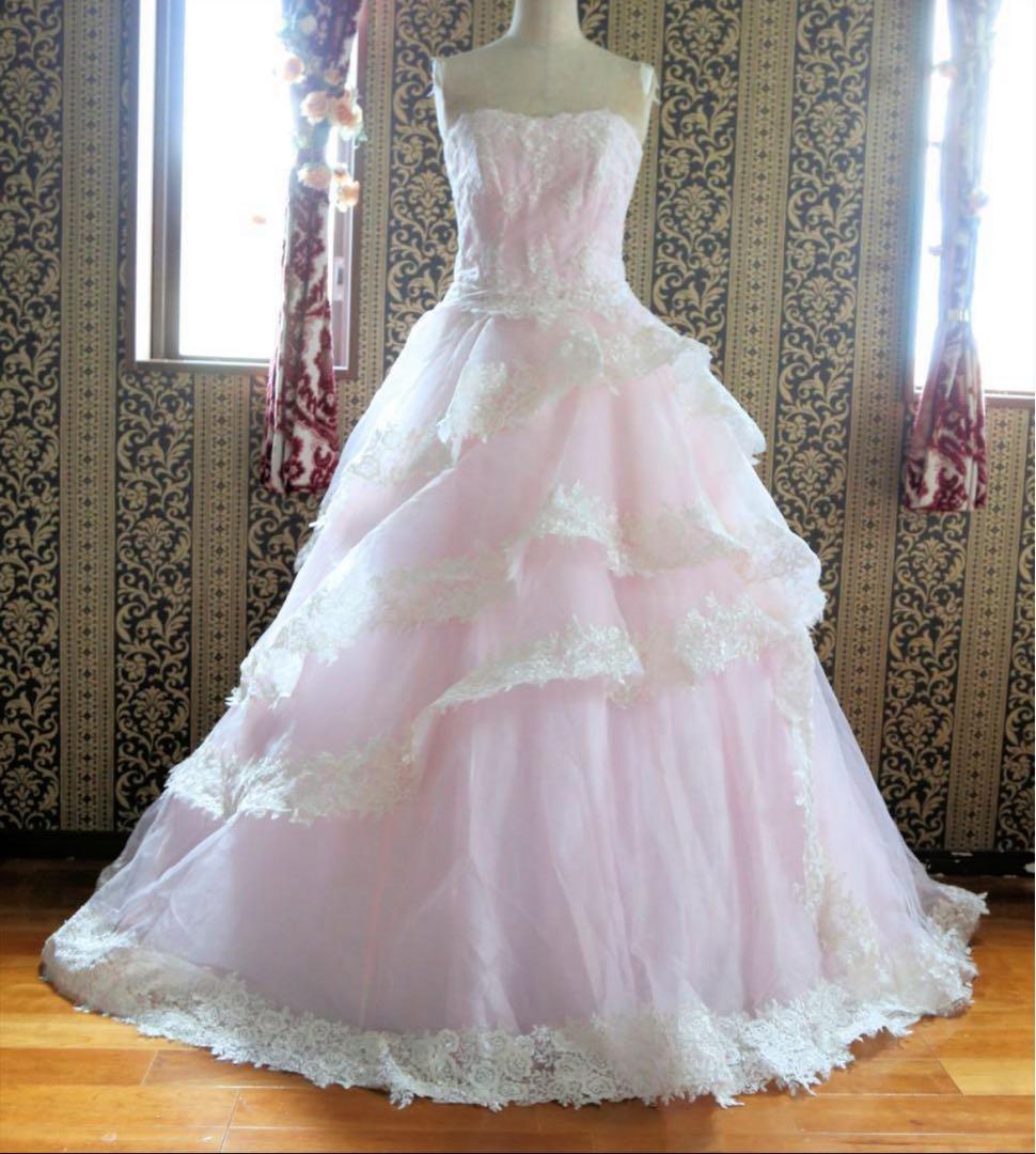 ♡淡い桜ピンクの高級ウエディングドレス7号9号11号S~Lサイズカラードレス♡