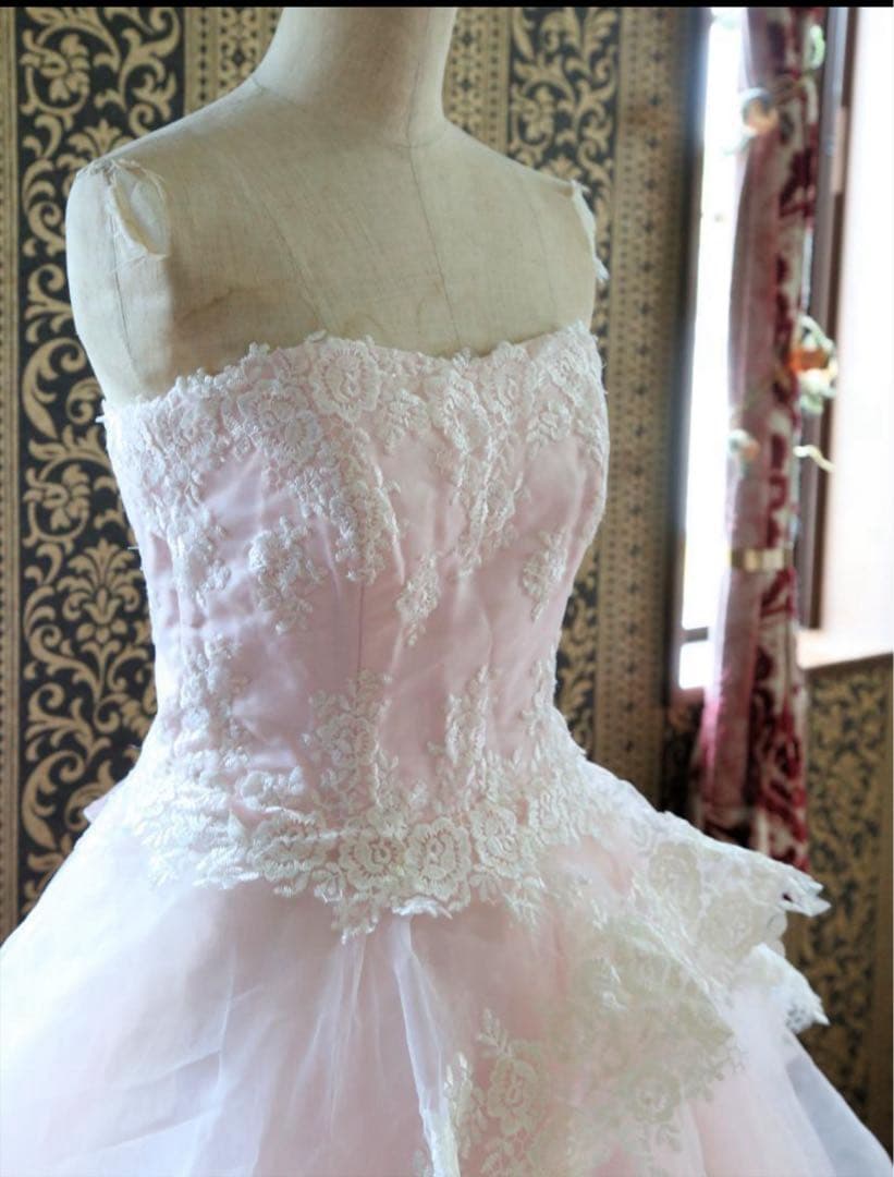 ♡淡い桜ピンクの高級ウエディングドレス7号9号11号S~Lサイズカラードレス♡