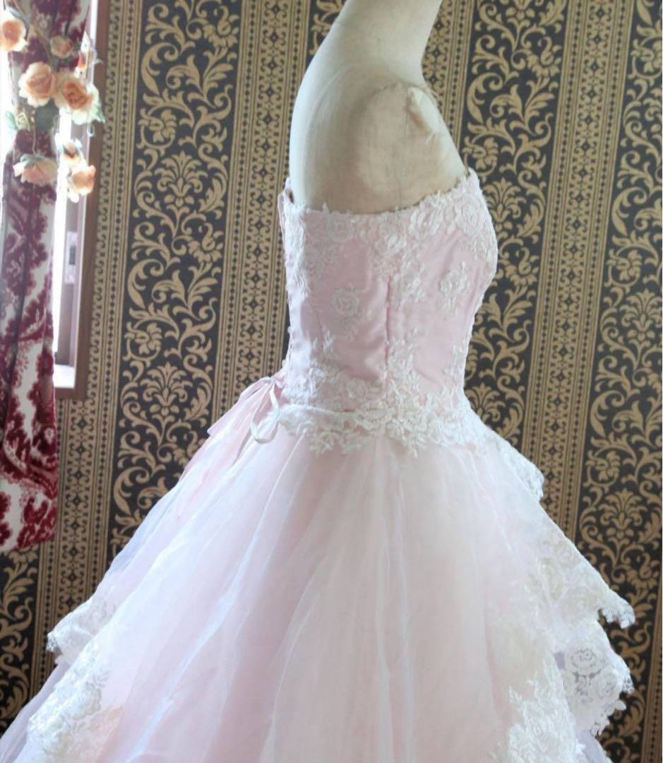 ♡淡い桜ピンクの高級ウエディングドレス7号9号11号S~Lサイズカラードレス♡