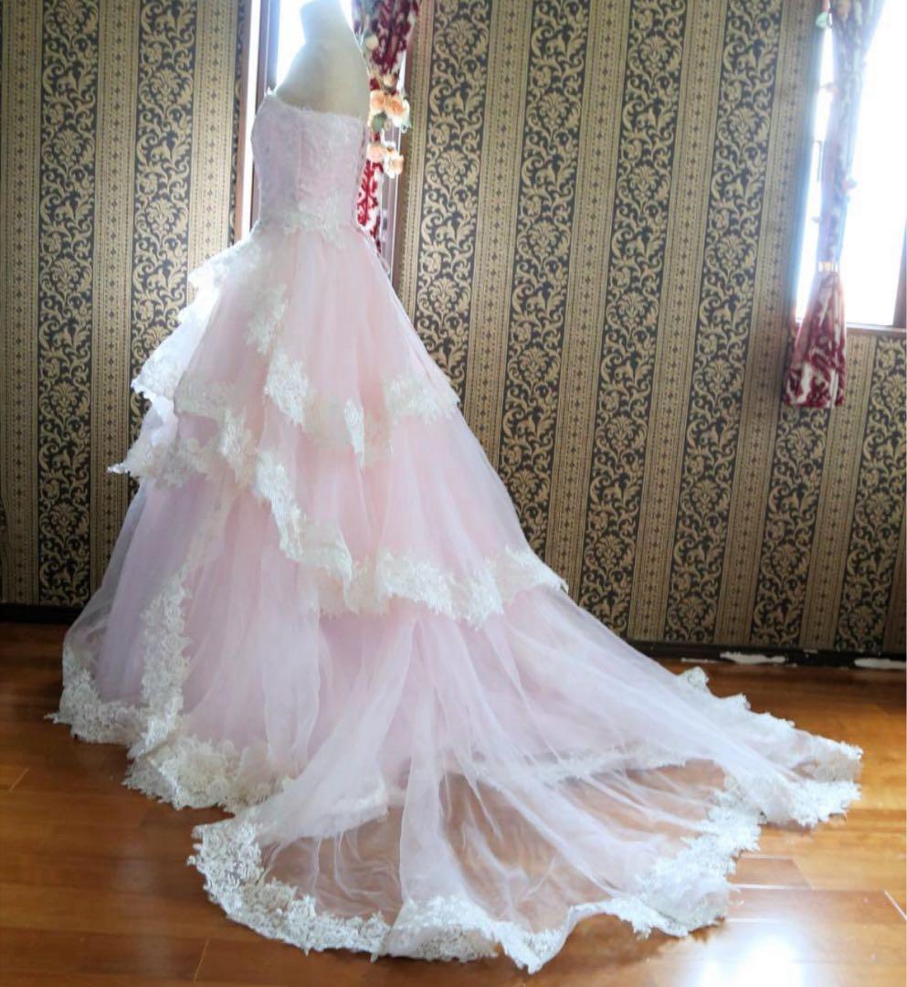 ♡淡い桜ピンクの高級ウエディングドレス7号9号11号S~Lサイズカラードレス♡