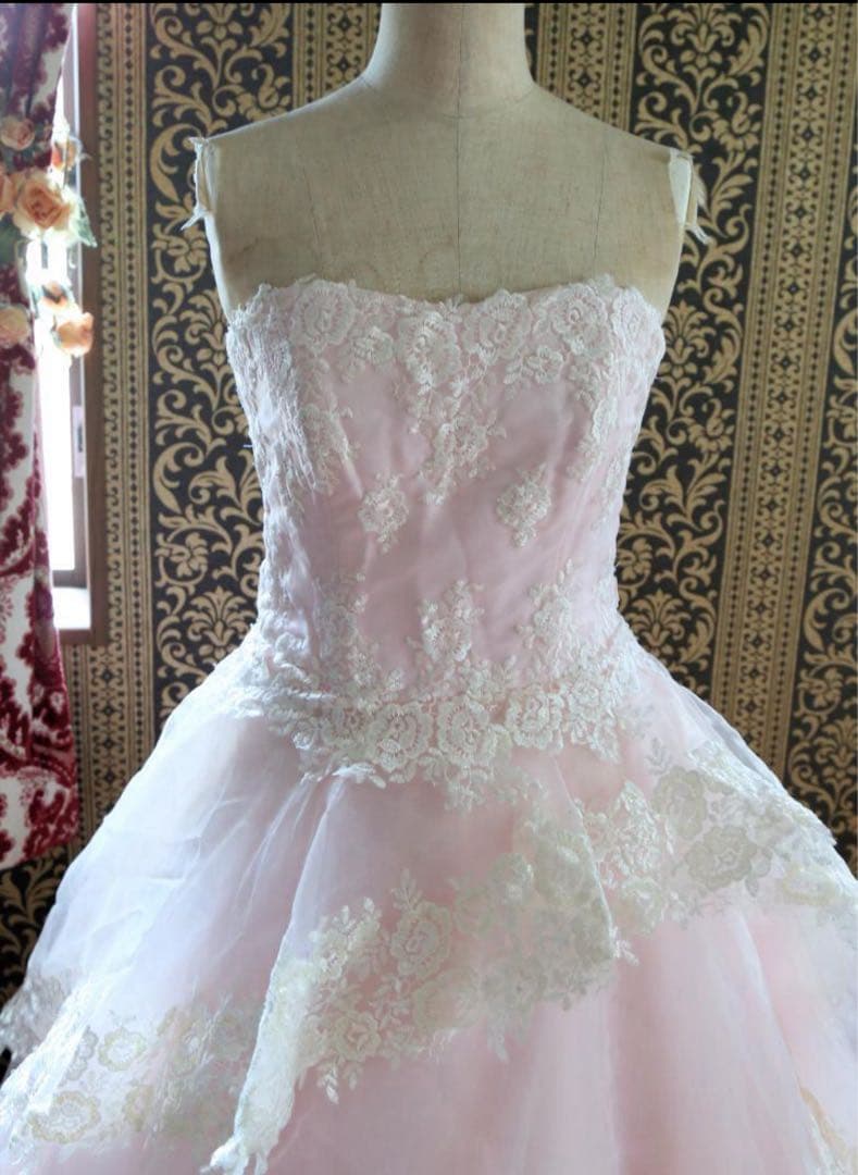 ♡淡い桜ピンクの高級ウエディングドレス7号9号11号S~Lサイズカラードレス♡