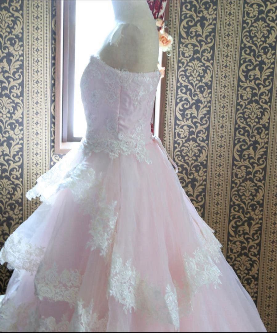 ♡淡い桜ピンクの高級ウエディングドレス7号9号11号S~Lサイズカラードレス♡