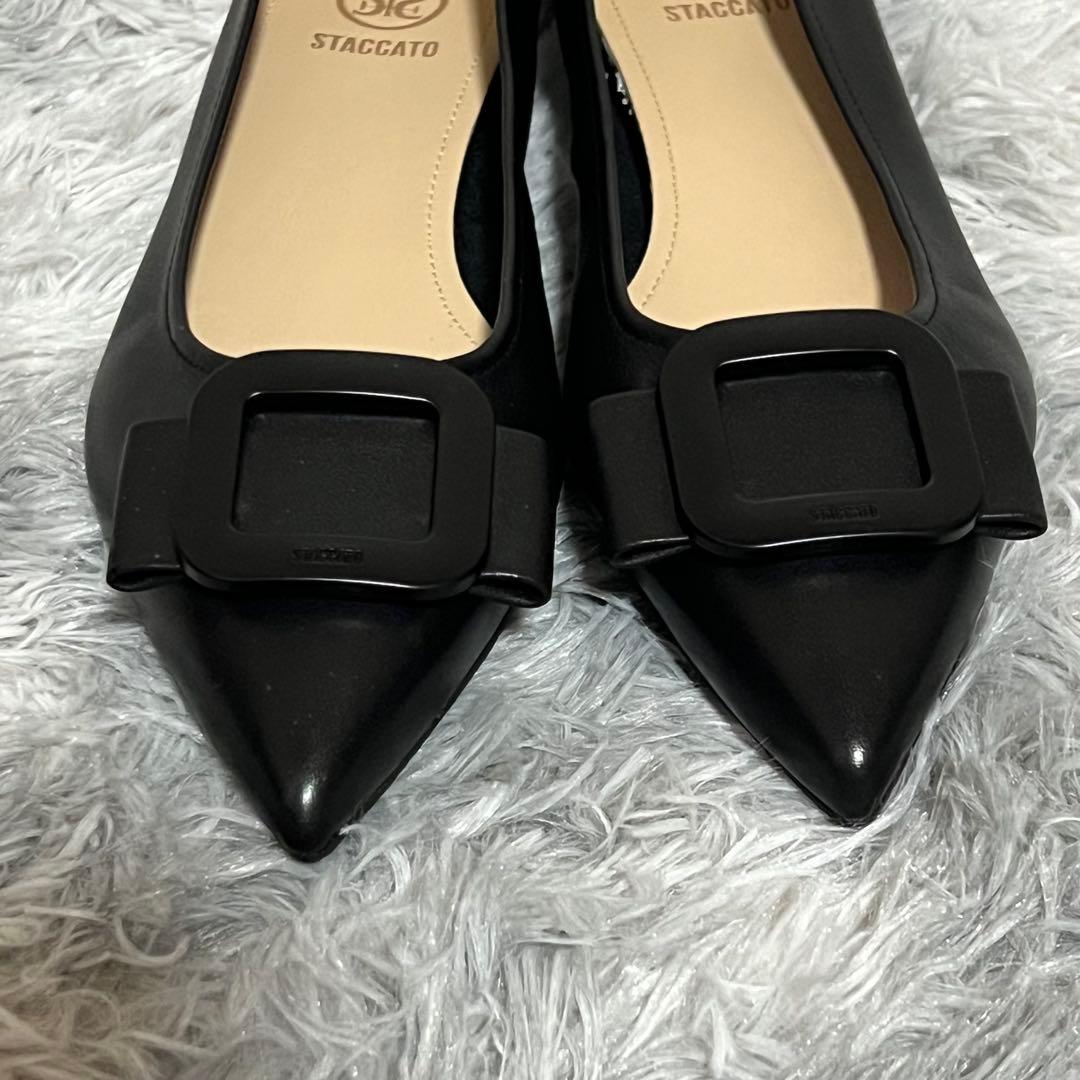 未使用級✨ スタッカート M ポインテッドトゥ ミルーレフラットシューズ 黒