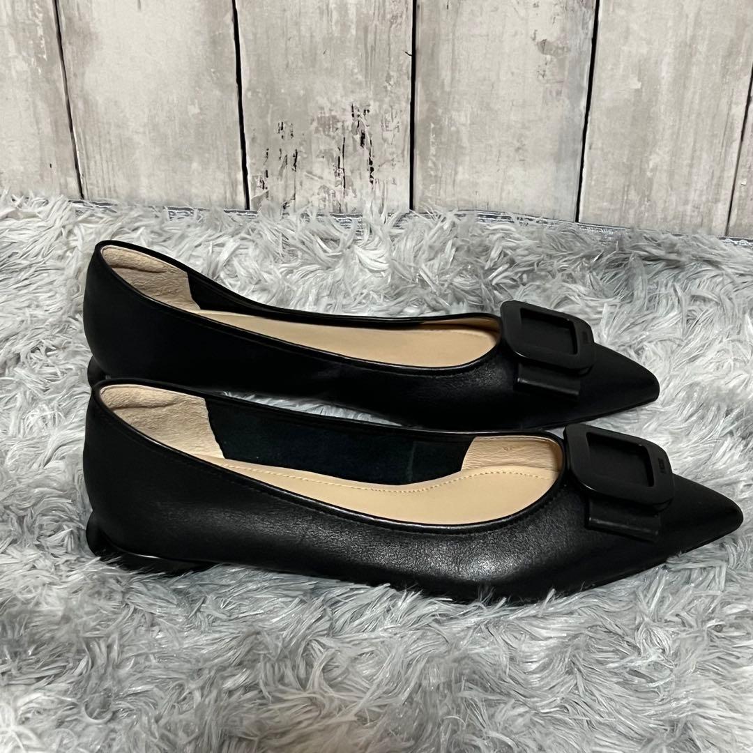 未使用級✨ スタッカート M ポインテッドトゥ ミルーレフラットシューズ 黒