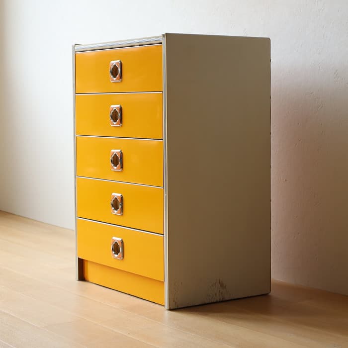 レトロポップ 整理タンス 昭和レトロ おもちゃ箱 スペースエイジ 黄色