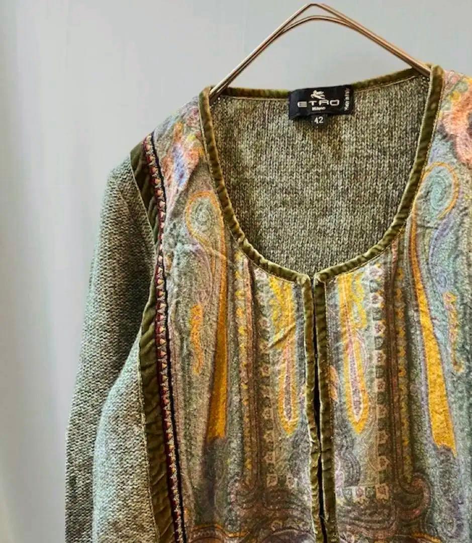 ETRO エトロ　シルクプリント切り替え デザインニット カーディガン