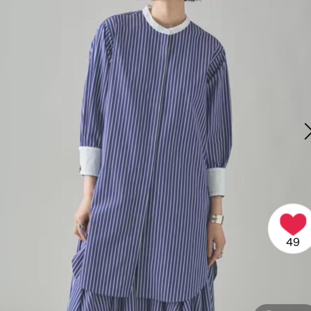 Curensology カレンソロジー ストライプロングシャツ ネイビー