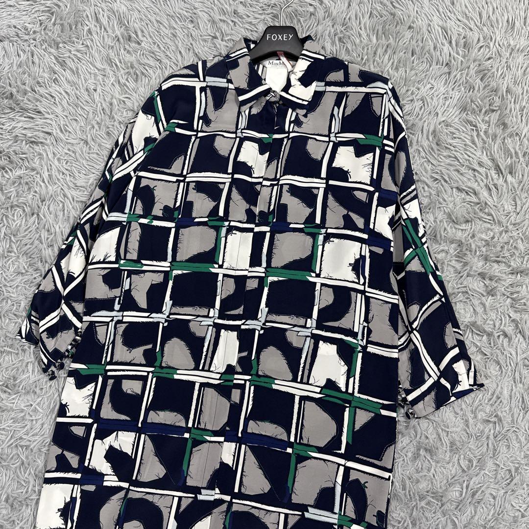 マックスマーラ 白タグ シルクロングシャツワンピース 113cm 羽織り 総柄