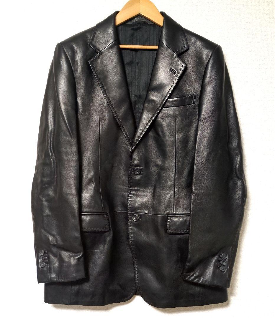 美品　最高級　コムサコレクション　羊革　ラムレザー　テーラードジャケット　L　黒