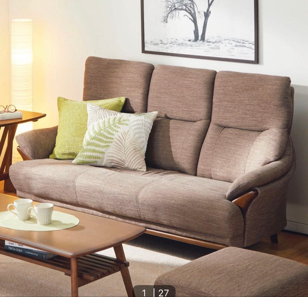 ニトリ　3人掛け布張りソファ(コウテイ3DR-DMO) ダークモカ　スツール付き