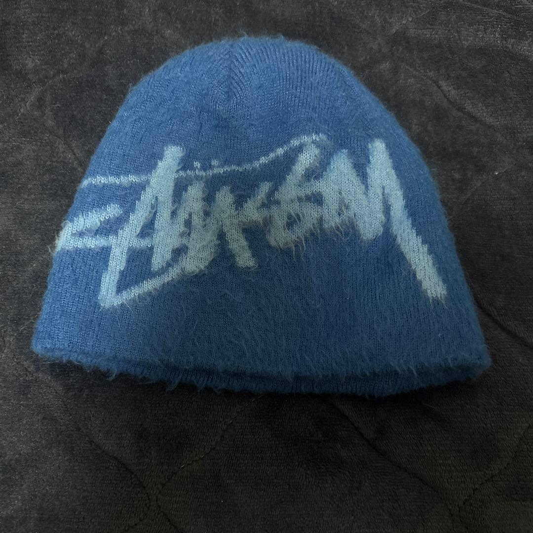 STUSSY 青色 ニット帽 グラフィックプリント