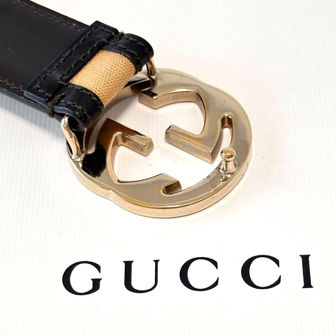 未使用級✨希少 GUCCI ベルト インターロッキング GGバックル ブラウン