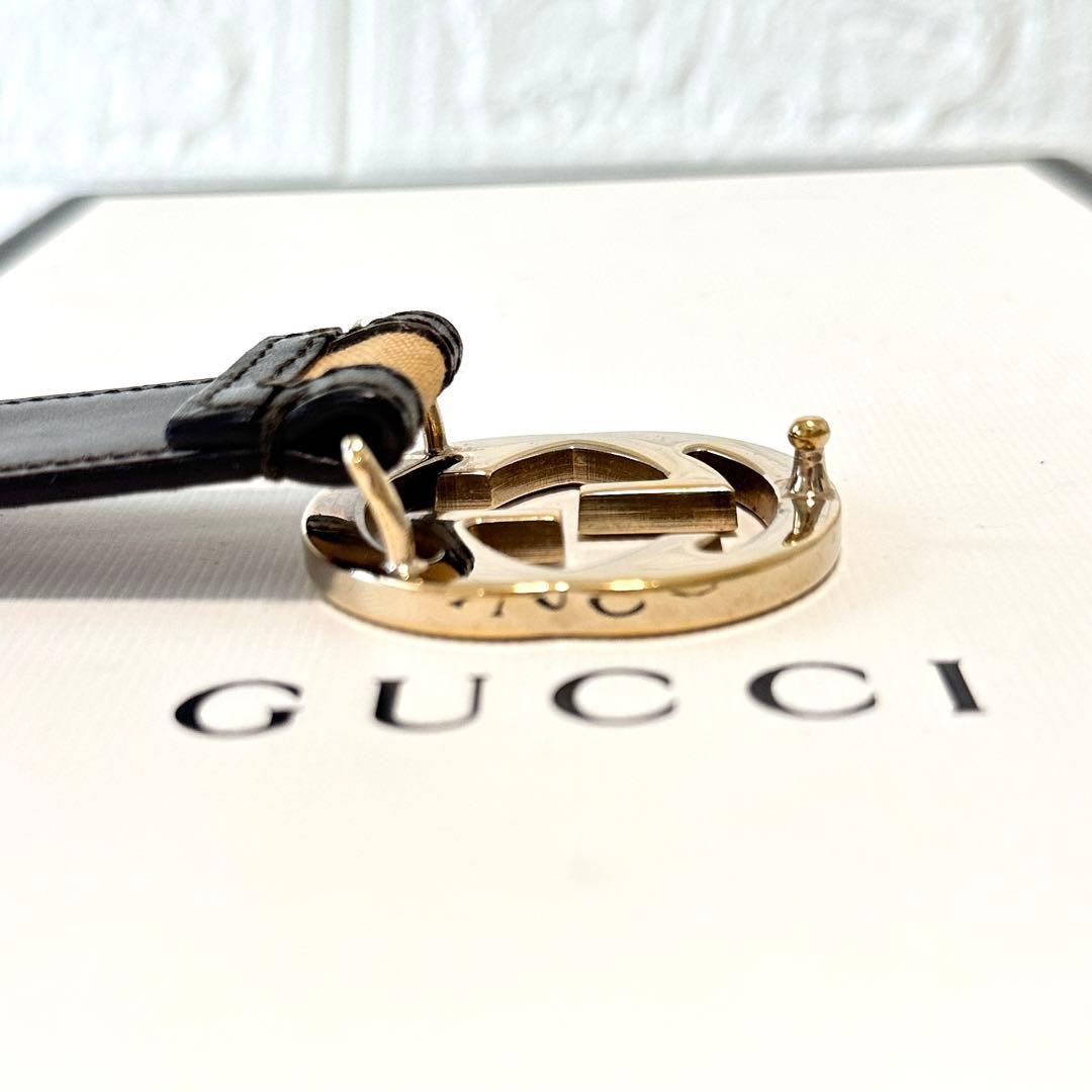 未使用級✨希少 GUCCI ベルト インターロッキング GGバックル ブラウン