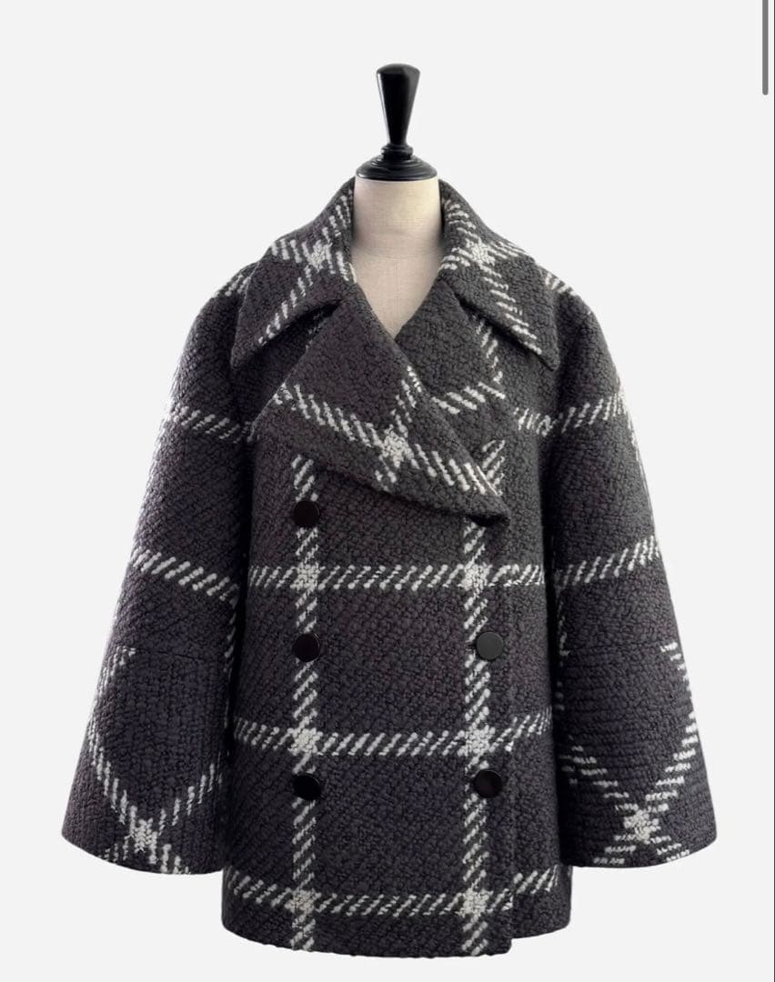 ジャケット・アウター sheller big check BISHU pure wool coat