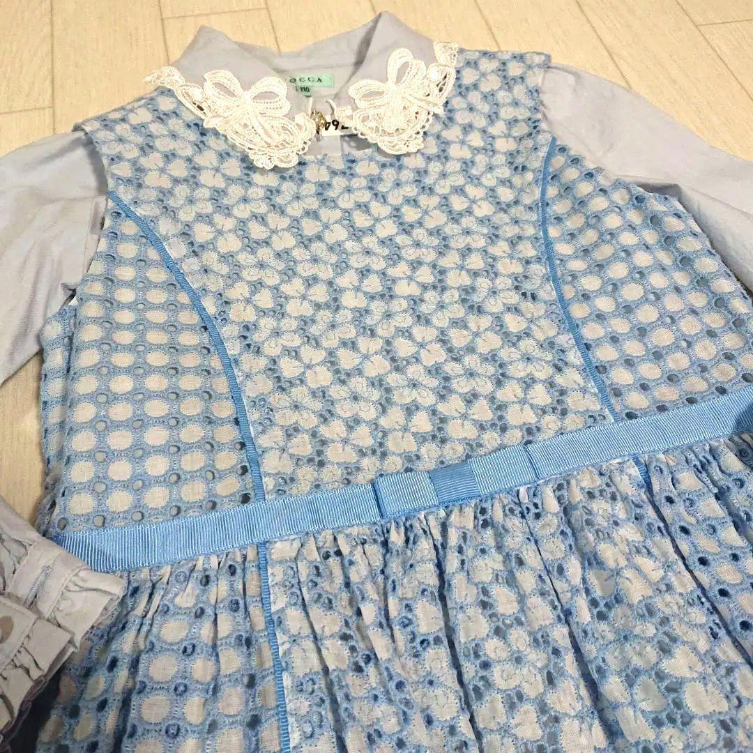 トッカバンビーニ110長袖ブラウス&120フラワーレースワンピースドレス　水色