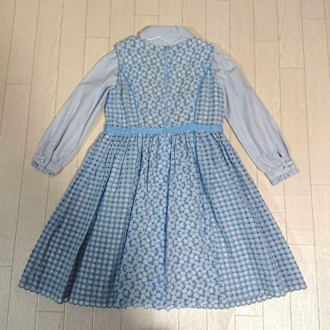 トッカバンビーニ110長袖ブラウス&120フラワーレースワンピースドレス　水色