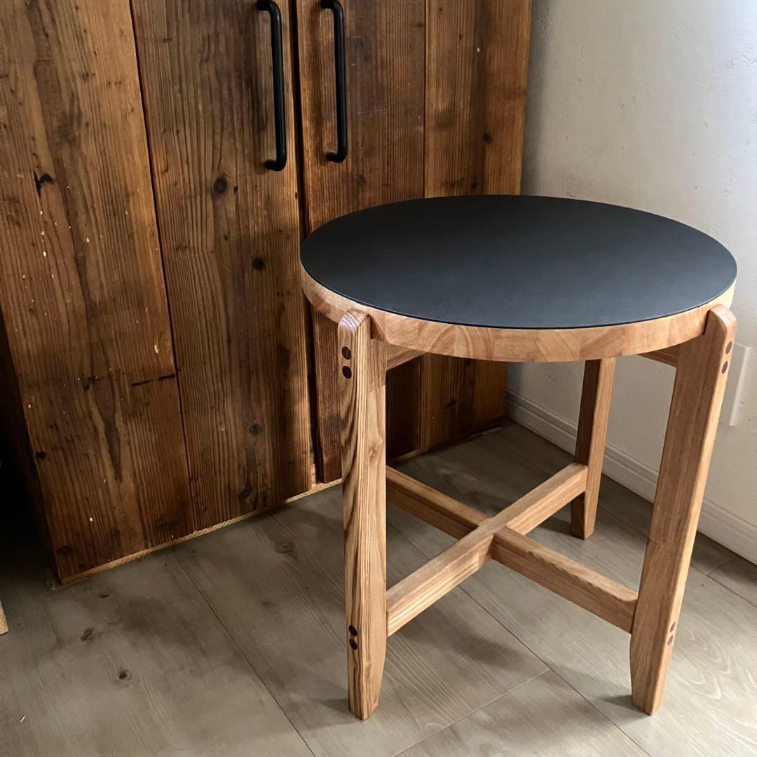 リノリウム×タモ　サイドテーブル　カフェテーブル　ハンドメイド