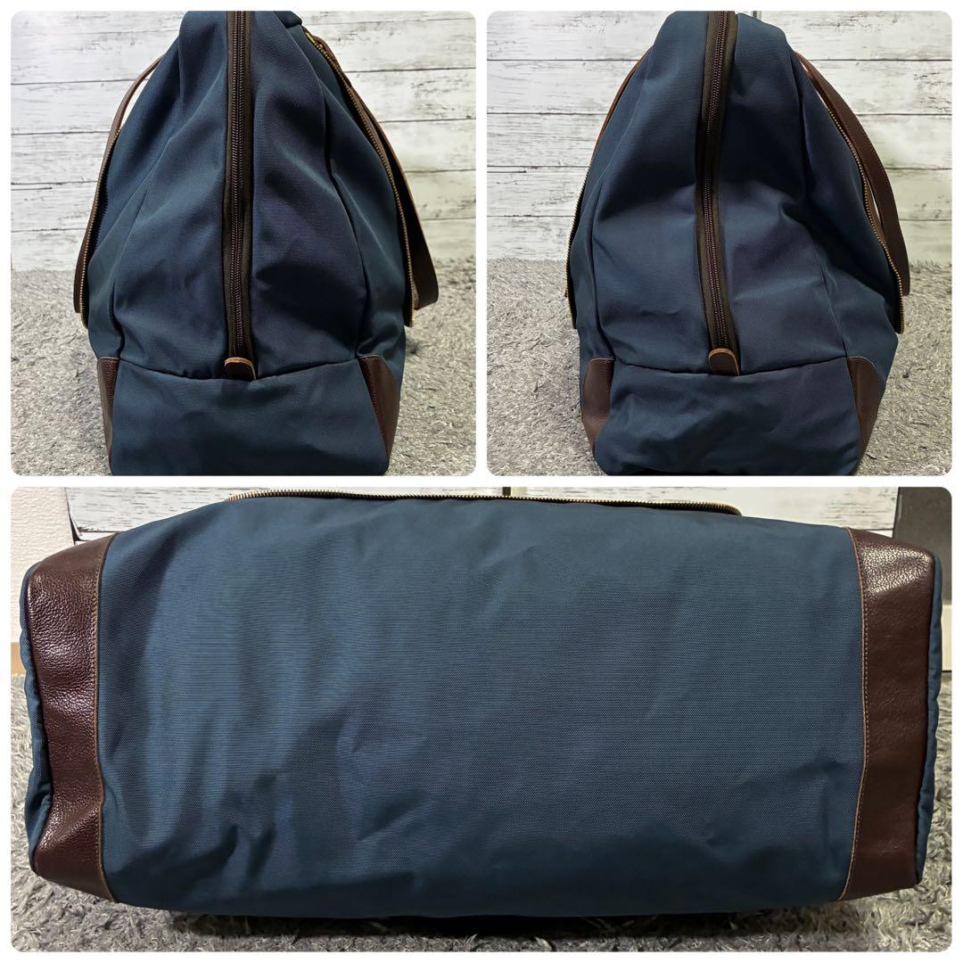 【未使用級】IL BISONTE ボストンバッグ 大容量 折りたたみ 茶×紺