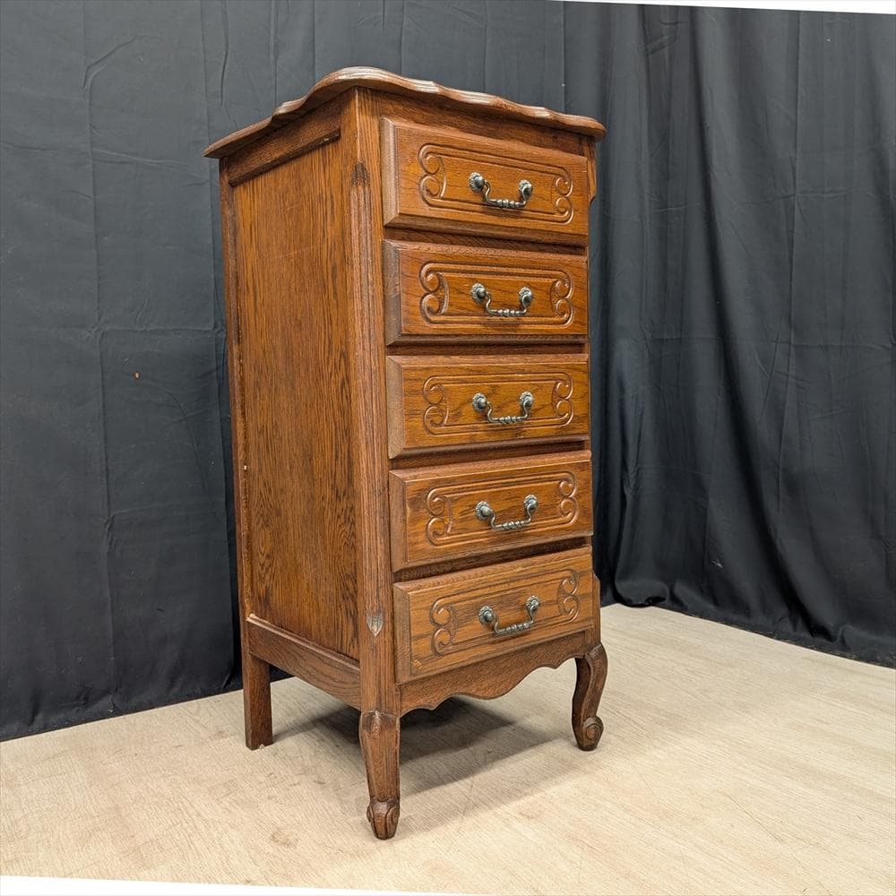 三越家具　ブルージュ　猫脚　オーク　スリムチェスト　タンス　引き出し　ドロワー