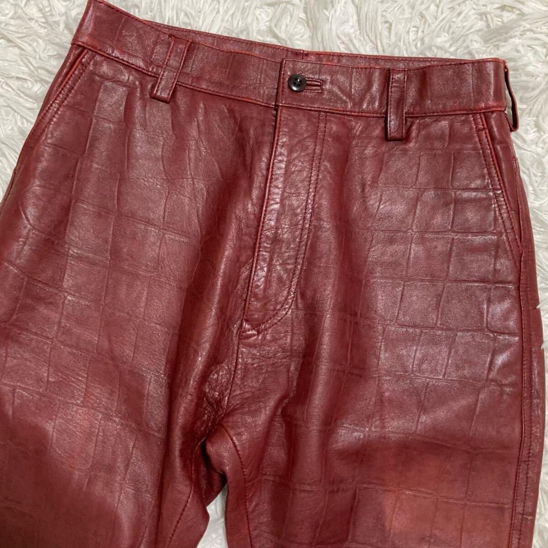 barassi ラムレザー クロコ型押し レザーパンツ ボルドー レディース M