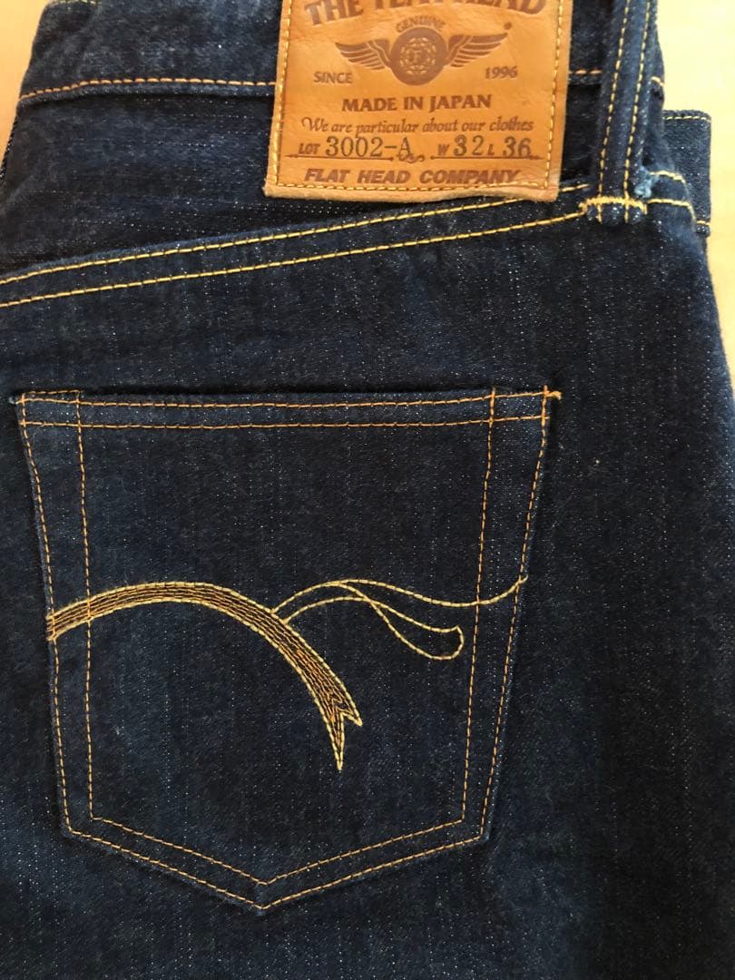 フラットヘッド　3002-A 藍MIX スリムストレート　32