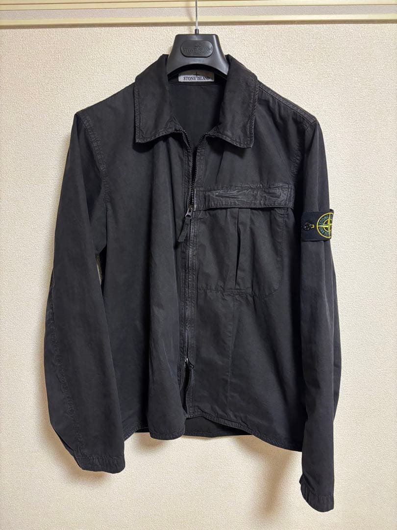 ストーンアイランド ガーメントダイ ジップオーバーシャツ ブラック M 24AW