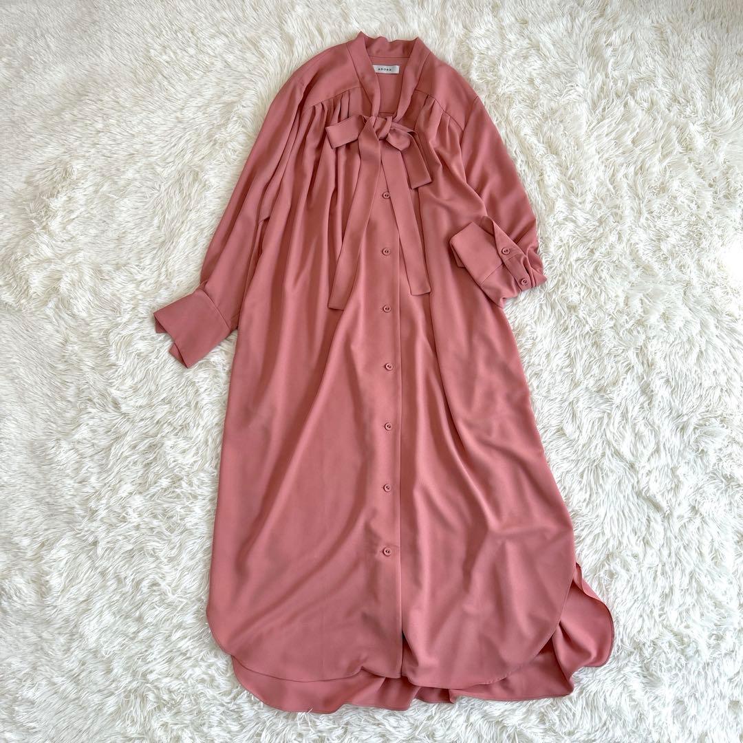 ✨美品✨定価4.6万 アドーア ボウタイシャツワンピース マキシ丈 近年