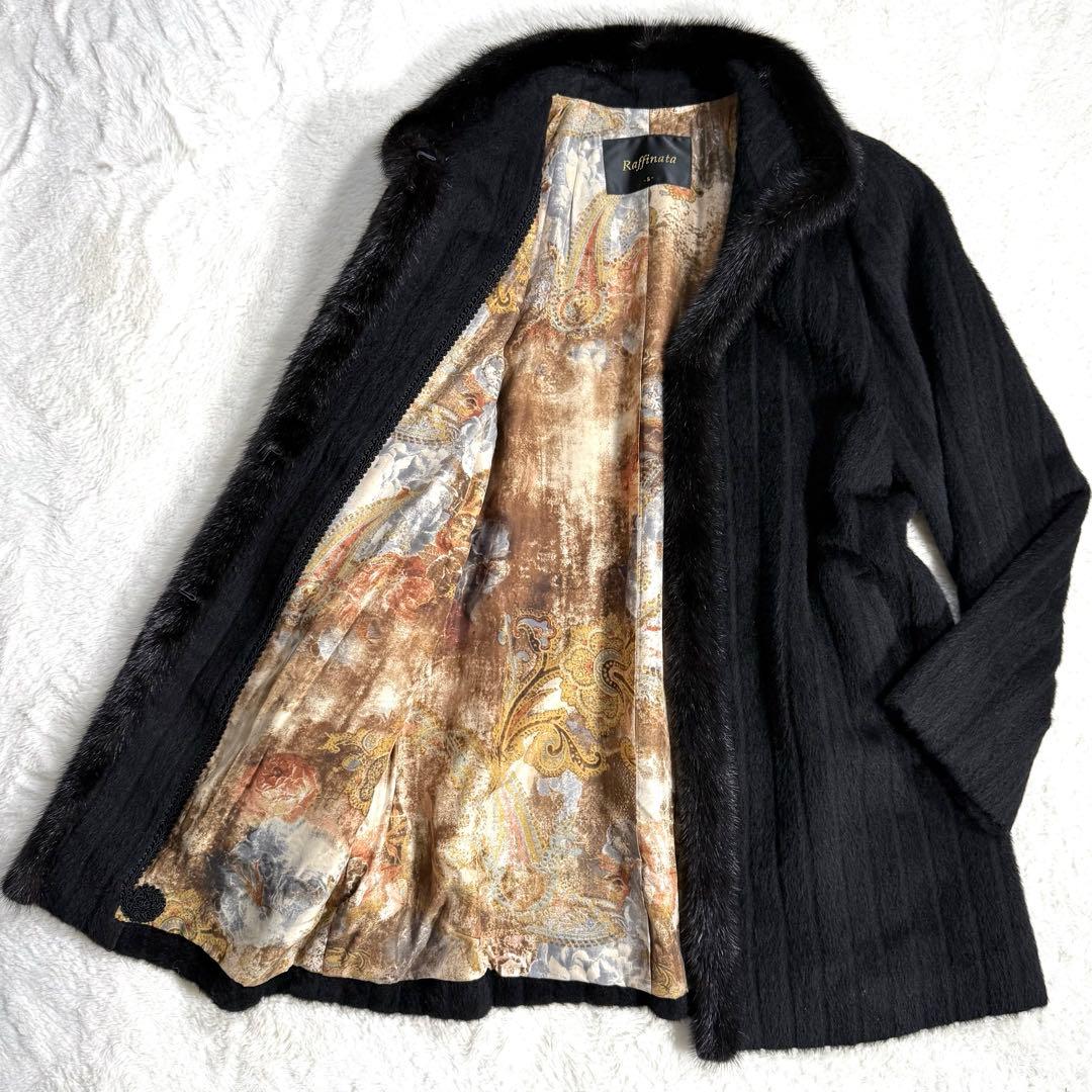 【美品】ラフィアーナ スーリーアルパカ ミンク ファーコート ブラック 9AR