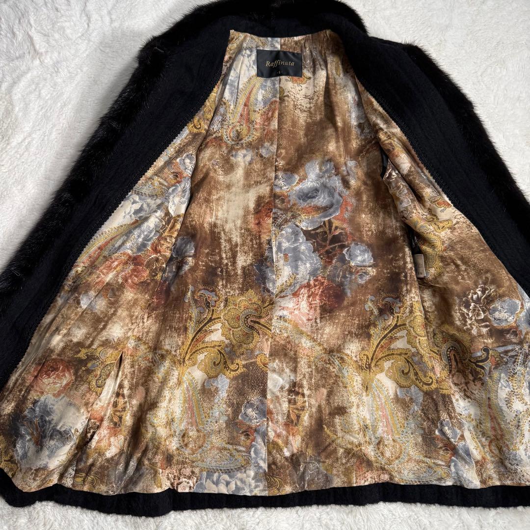 【美品】ラフィアーナ スーリーアルパカ ミンク ファーコート ブラック 9AR