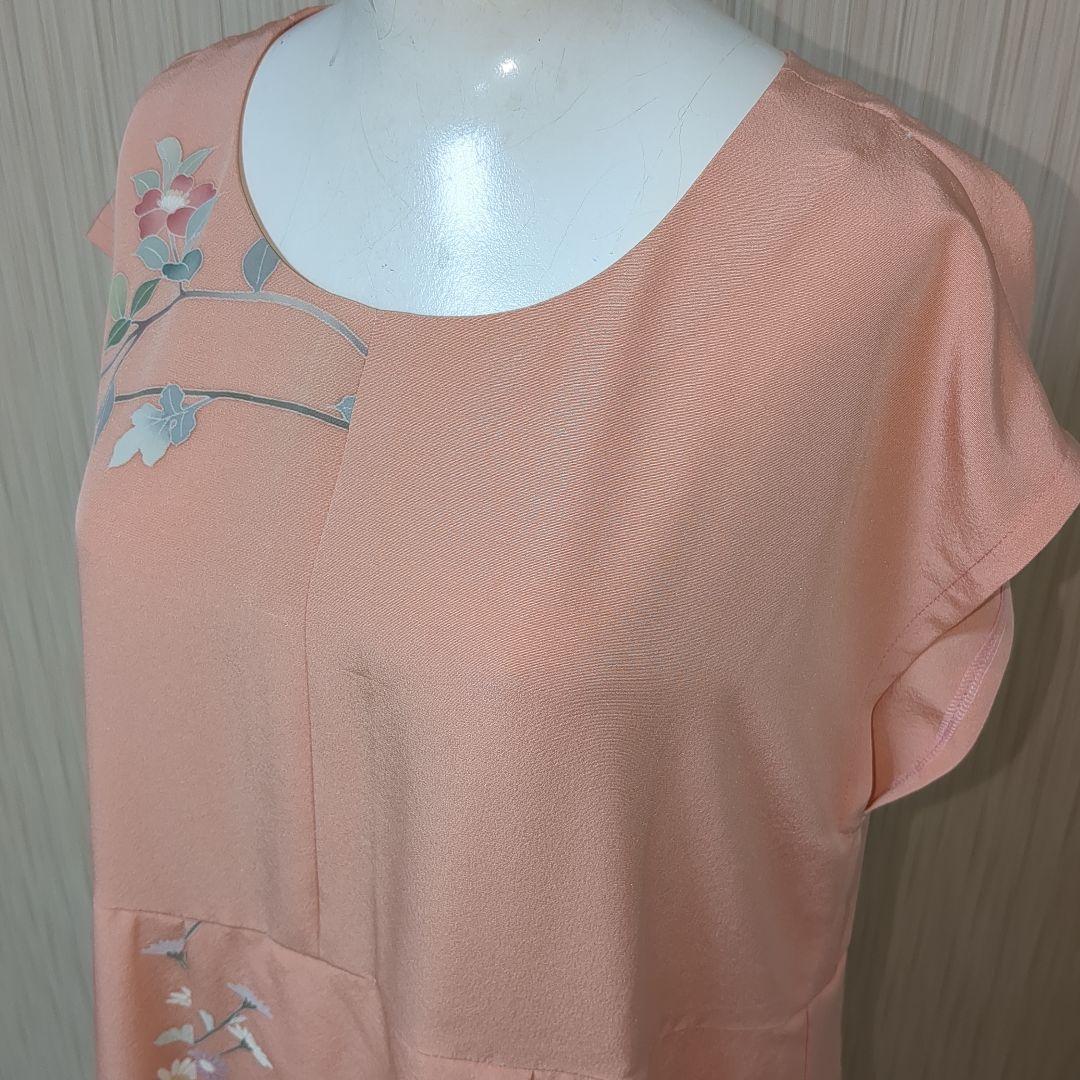 着物リメイク　正絹訪問着　上質友禅 フレアーロングワンピース　裏地付