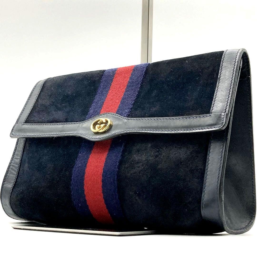 GUCCI クラッチバッグ シェリーライン スエード インターロッキング 黒