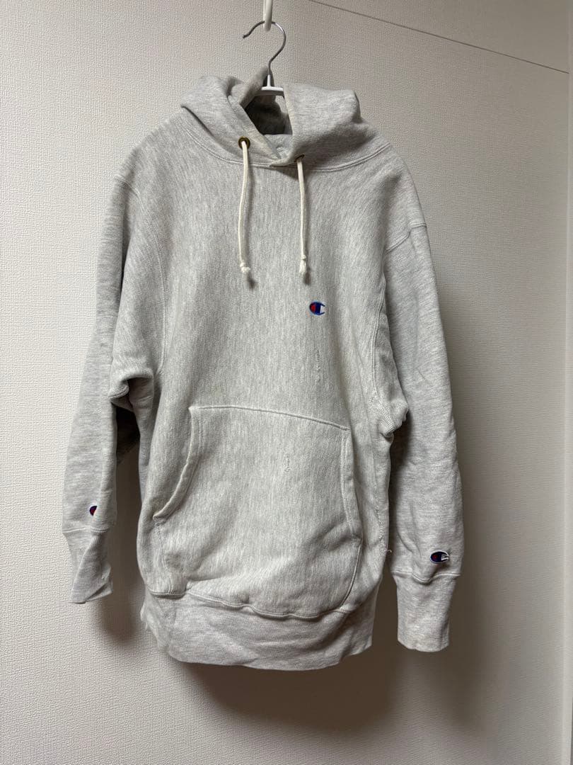 Champion グレー フード付きパーカー　リバースウィーブ