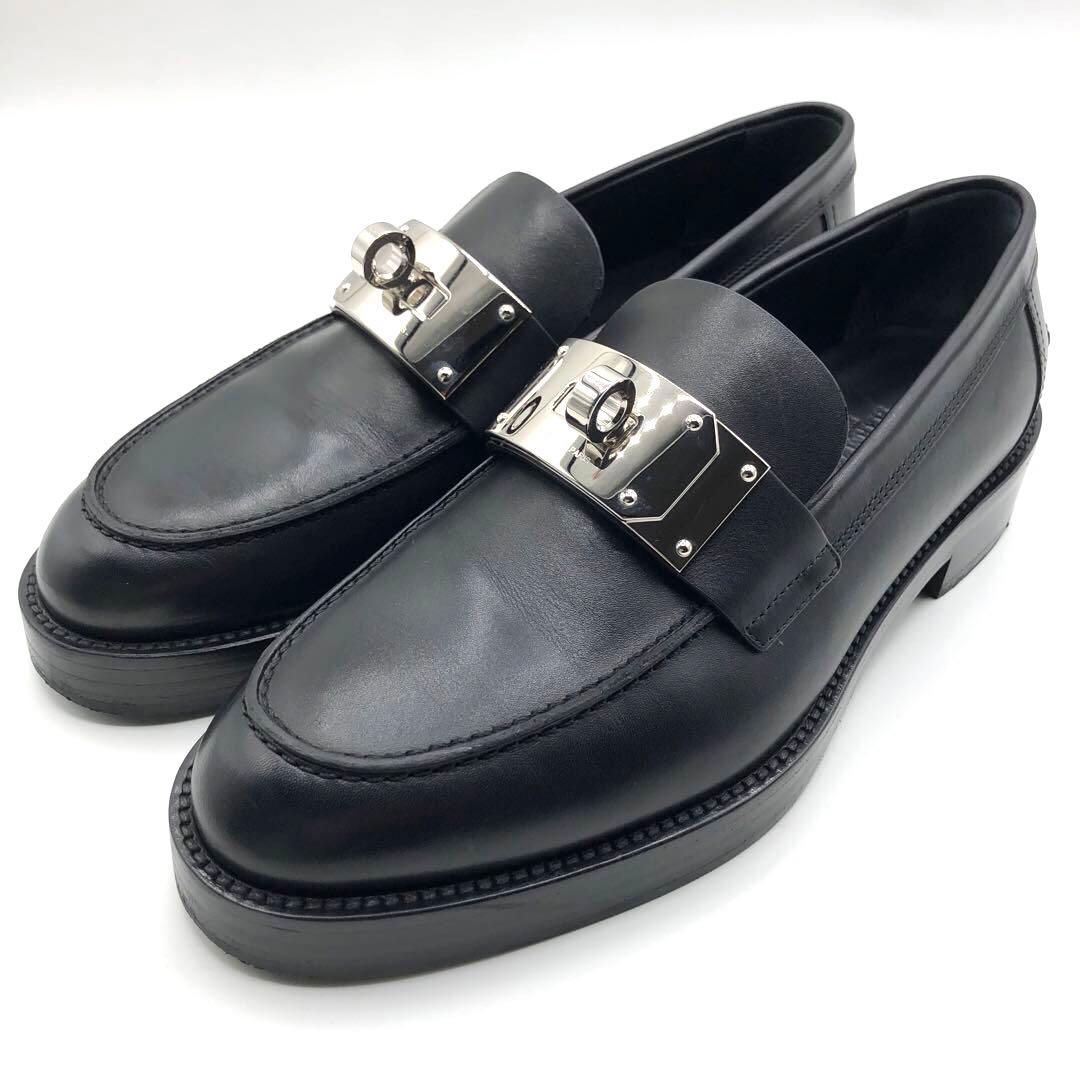 ★美品★エルメス レザーローファー モカシン ホット 38.5 25 黒