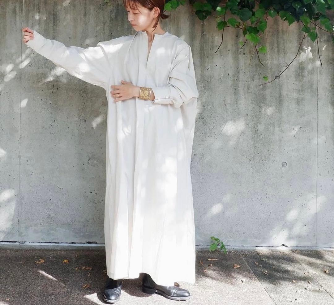 nui mond/カフタンドレス/近江晒し加工/ライトグレー