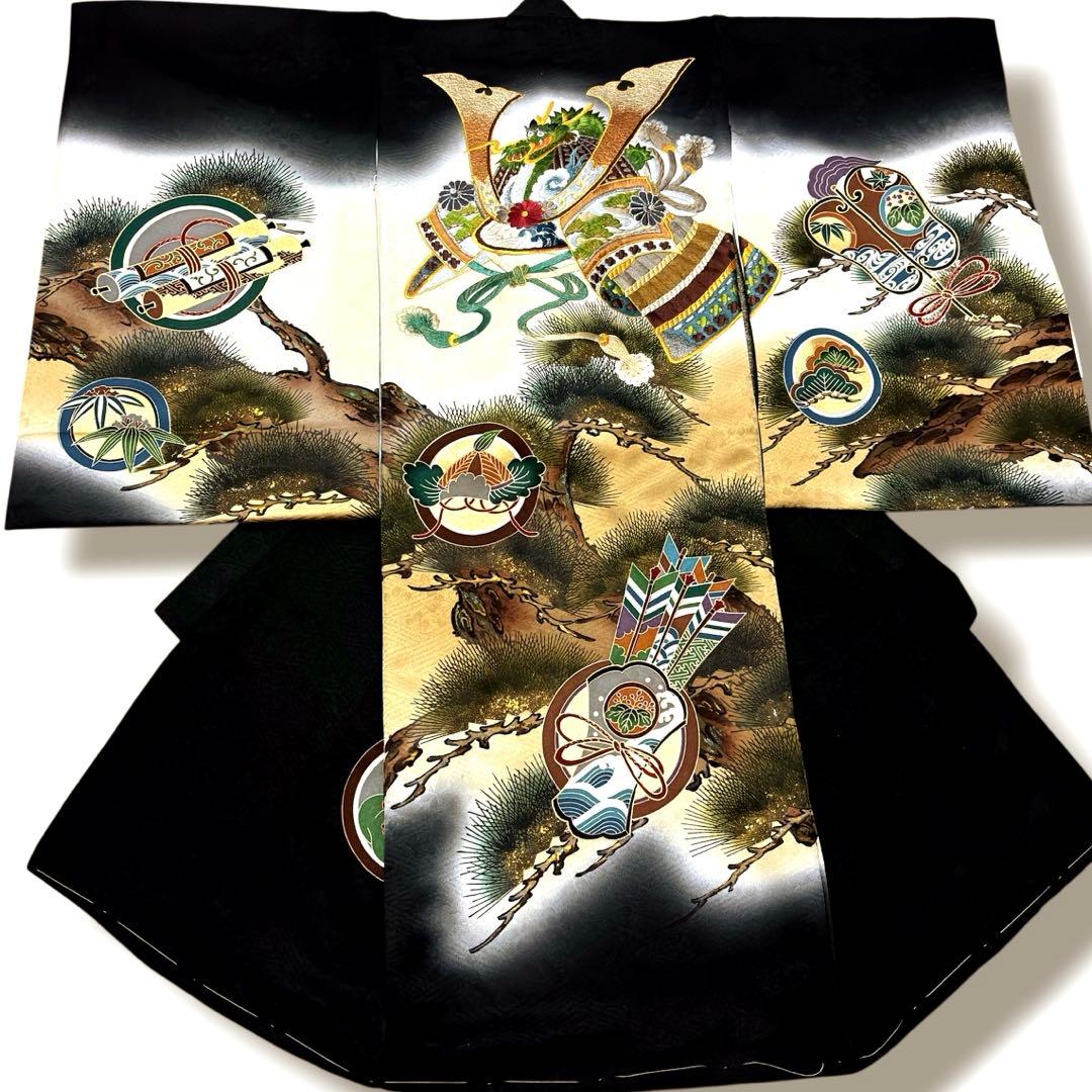 【新品】大兜総刺繍 正絹 本金箔ぼかし 一本松 京友禅 お宮参り 産着 男の子