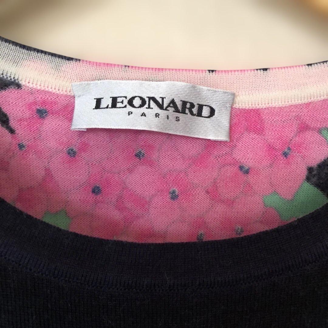LEONARD PARIS 花柄 五分袖ニット　ウール100%イタリア製　L