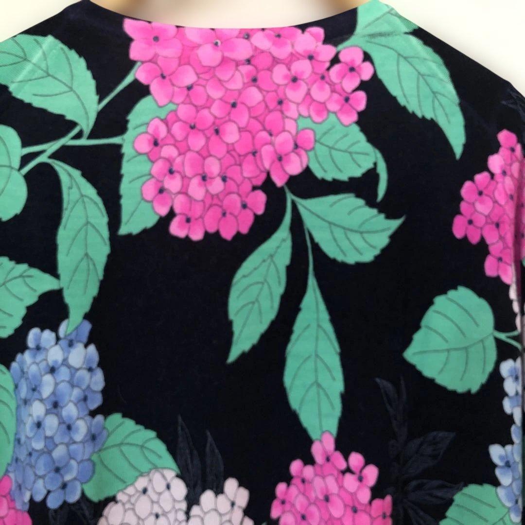 LEONARD PARIS 花柄 五分袖ニット　ウール100%イタリア製　L