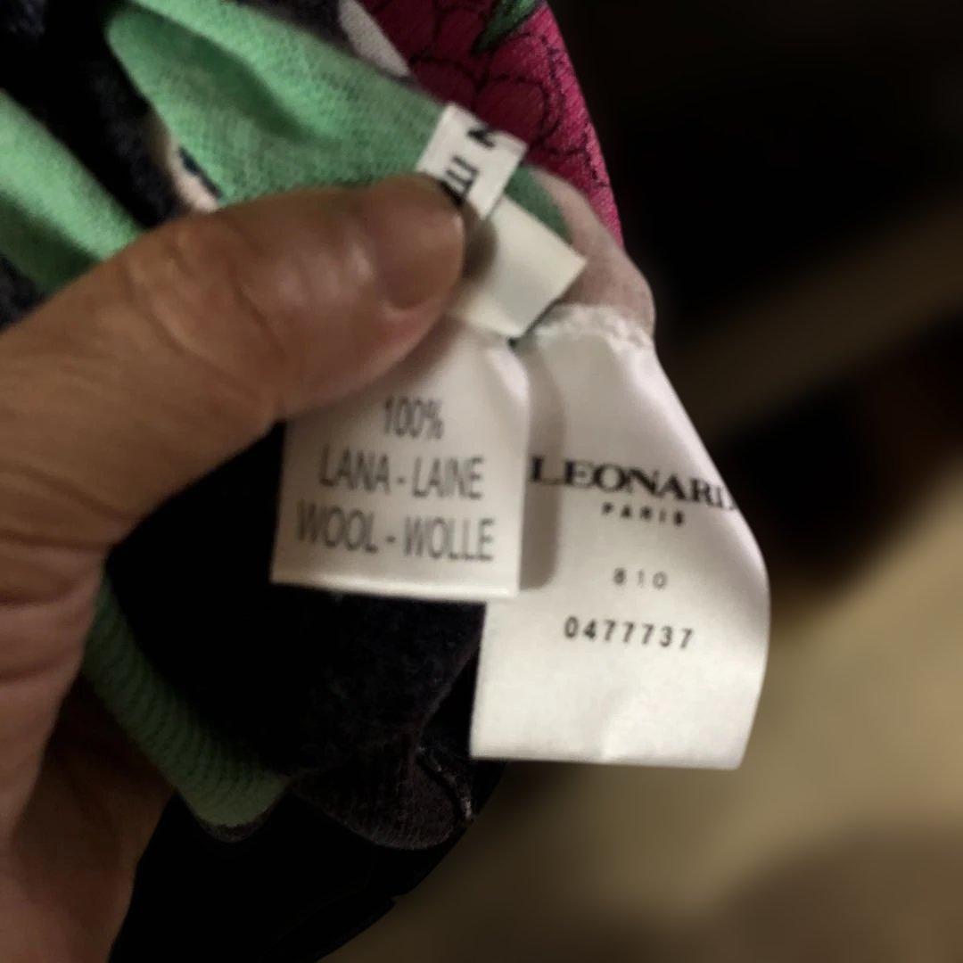 LEONARD PARIS 花柄 五分袖ニット　ウール100%イタリア製　L