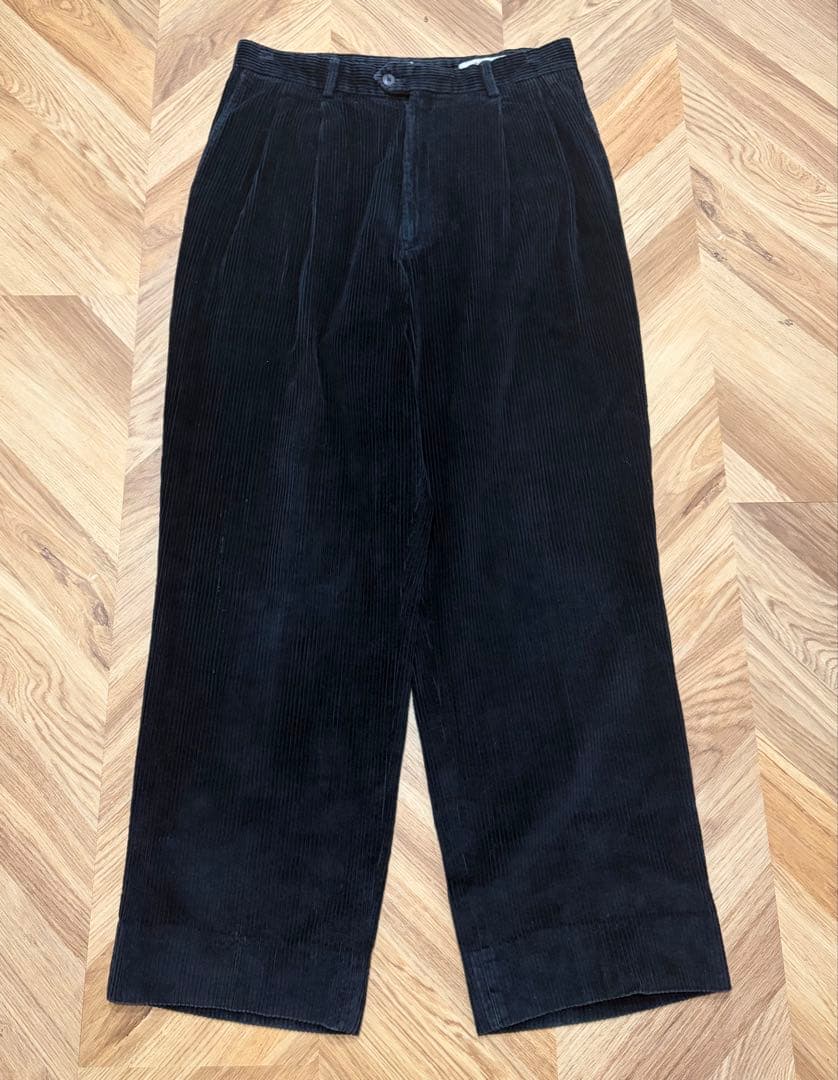 90s USA製 Eddie Bauer ツータックブラックコーデュロイパンツ黒