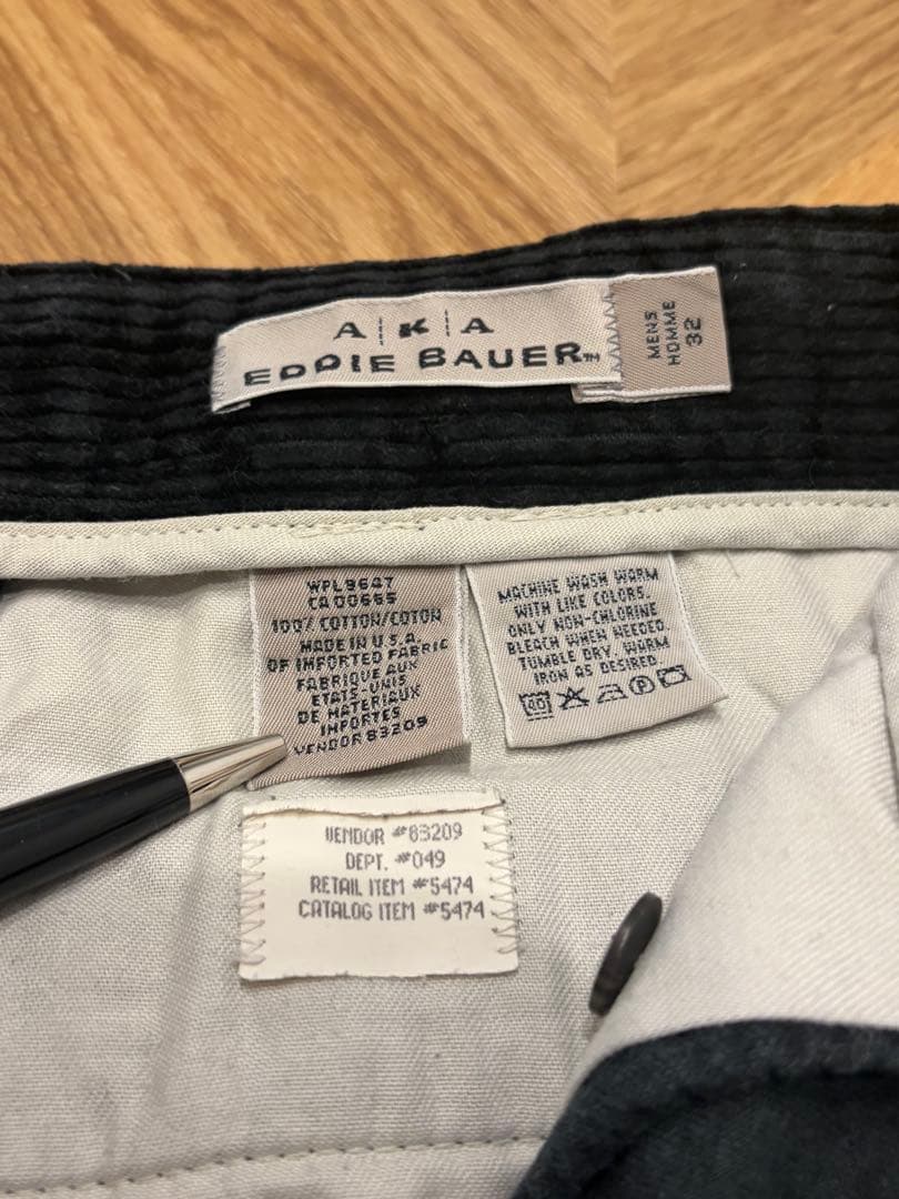 90s USA製 Eddie Bauer ツータックブラックコーデュロイパンツ黒