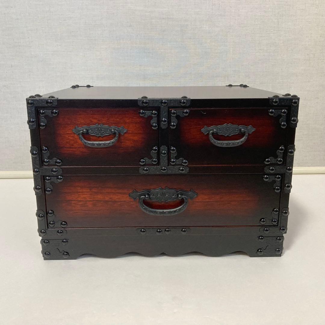 からくり 小引き出し 箪笥 チェスト 隠し収納 木製 桐⁇ 金具 和風 民芸調