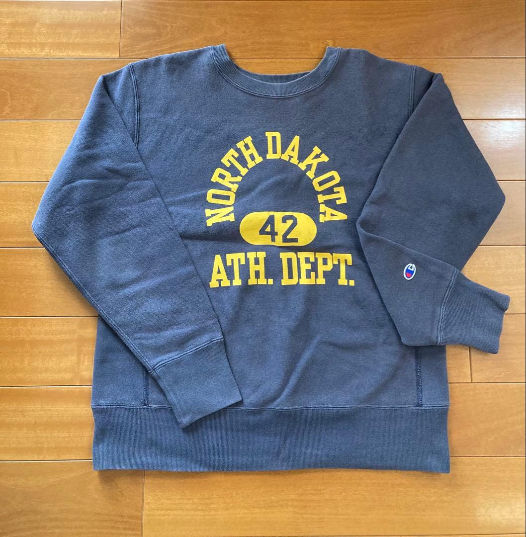 チャンピオン リバースウィーブ 青タグ 復刻 3段プリント スウェット ネイビー