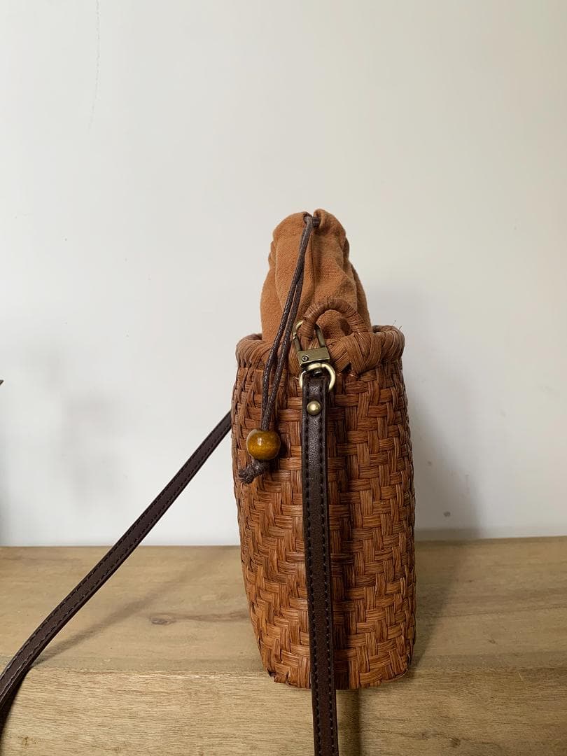 山葡萄 かごバッグ 網代編み 籠 内布付き 長いショルダーストラップ