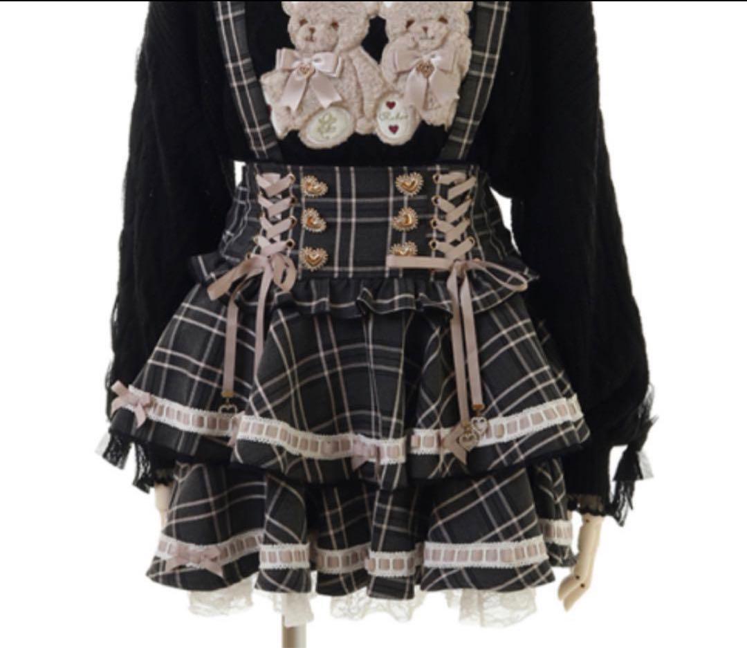 ほ*の様 リズリサ　はしごリボンチェックティアードスカパン　ブラック　チェック