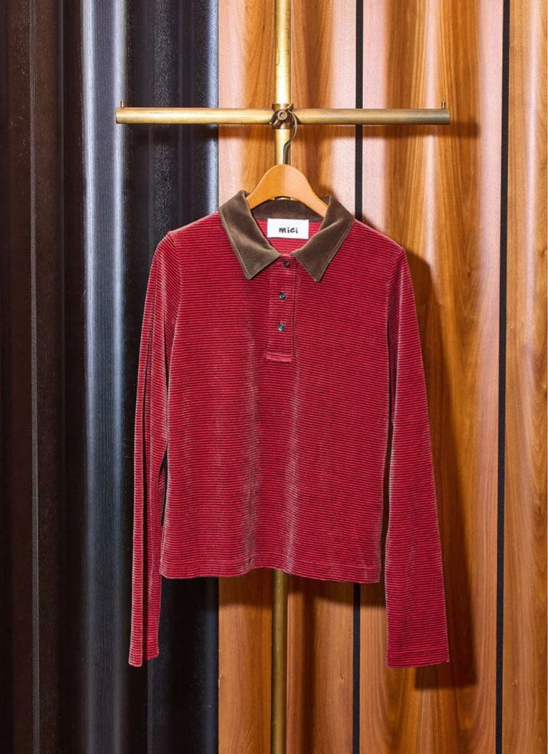 mici/ROSE BUD ベロアボーダーポロシャツ