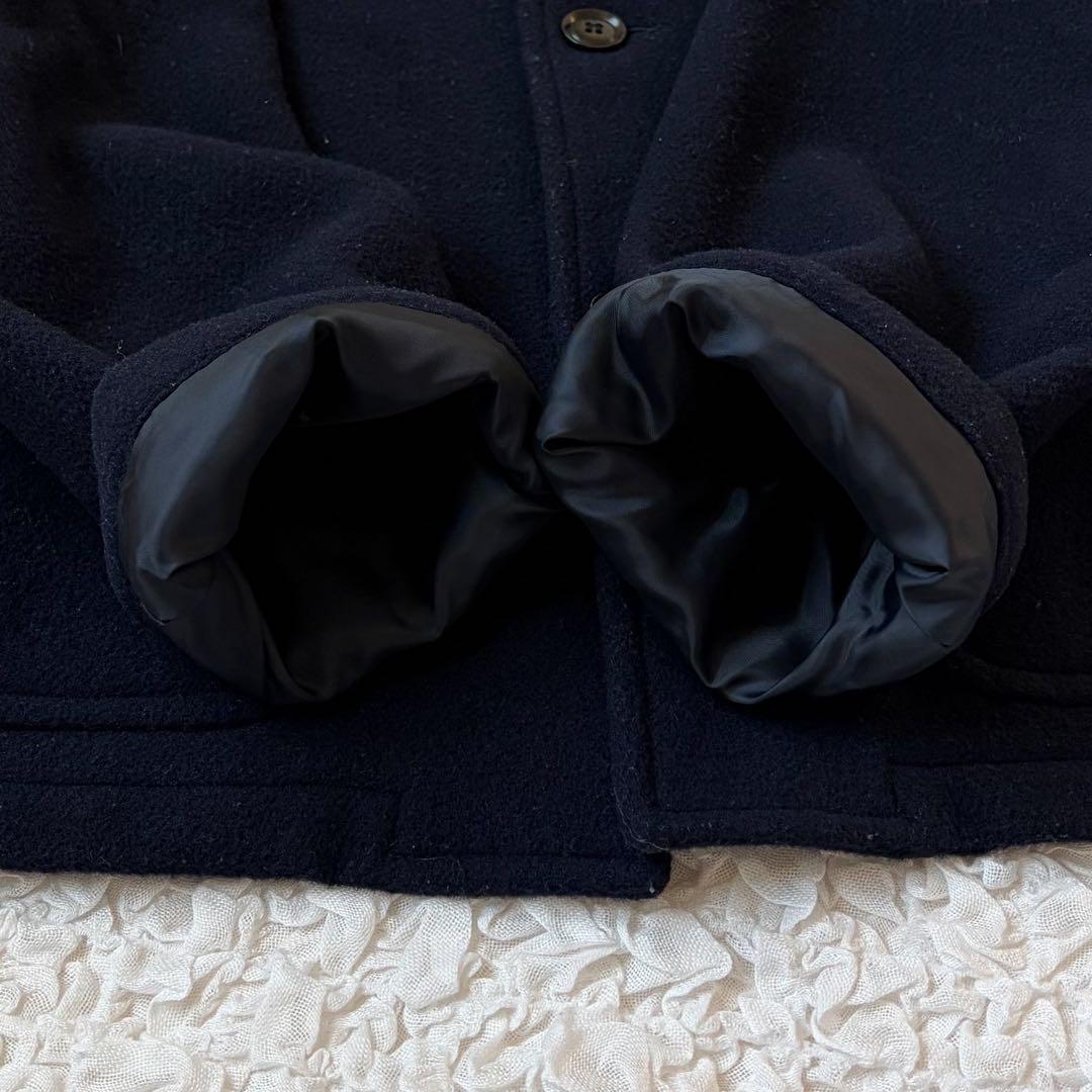 ダントン ノーカラー ウールコート ポケット付き 大きなボタン 紺 38